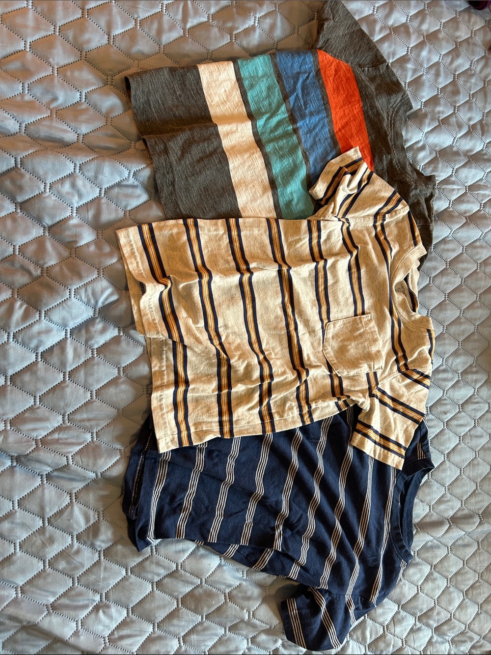 Kids Short Sleeve Striped Tee - Beige & Navy - Unbranded